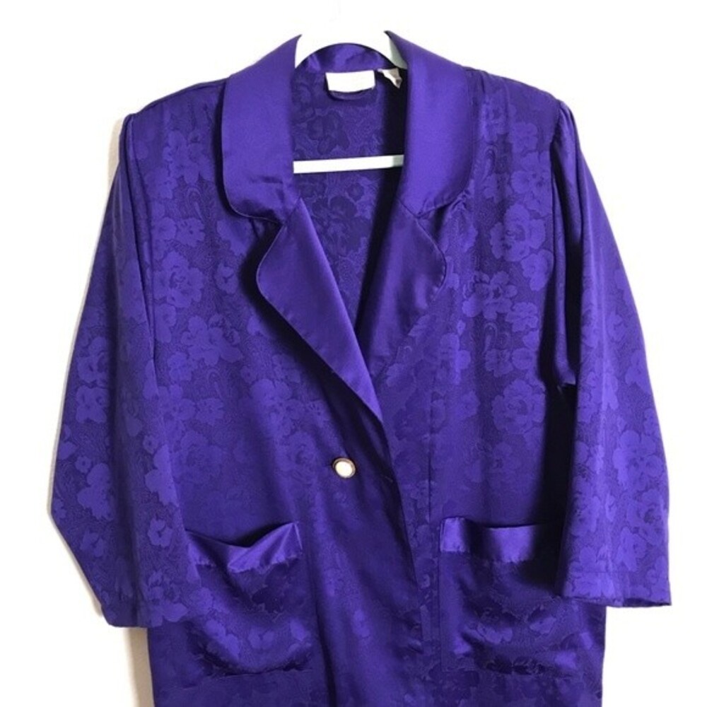 Victoria Secret Gold Tag Vintage Robe- Purple Floral-  Shoulder pads- Size Small
